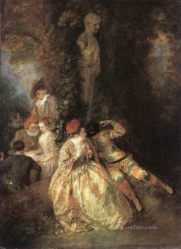  Rococo Art Painting - Harlequin and Columbine Jean Antoine Watteau classic Rococo